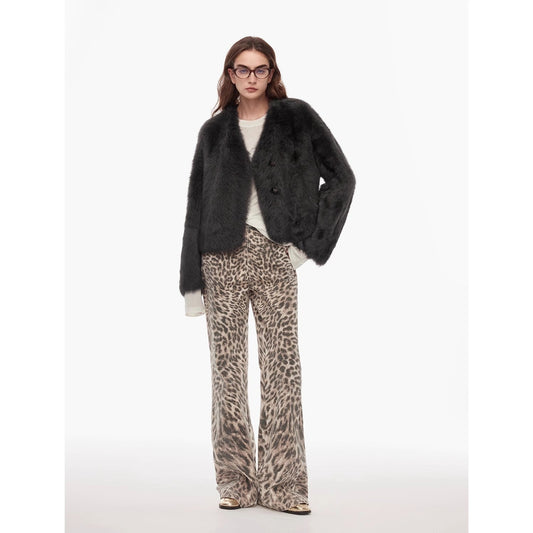 “Wild Roar”vintage Original Leopard Print Turkish Imported Washed Slimming Straight-Leg Bootcut Jeans