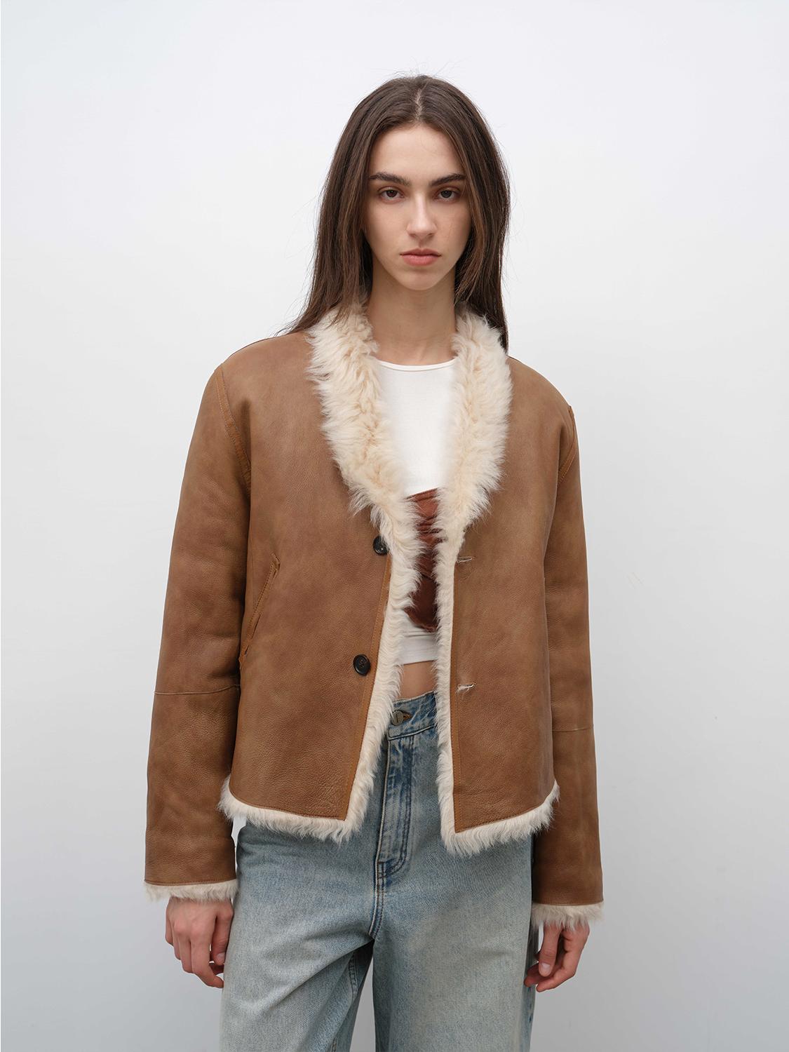 Beethoven's Night Reversible Standing Collar Tuscan Sheepskin Coat