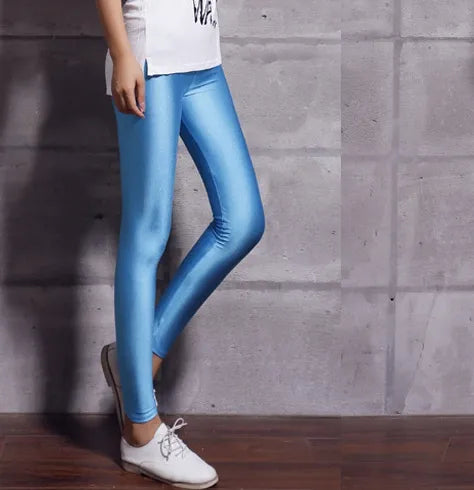 Lady Solid Candy Color Neon Leggings High Elastic Skinny Pants Soft Thin Legins Workout Slim Pants Casual Spandex Legging