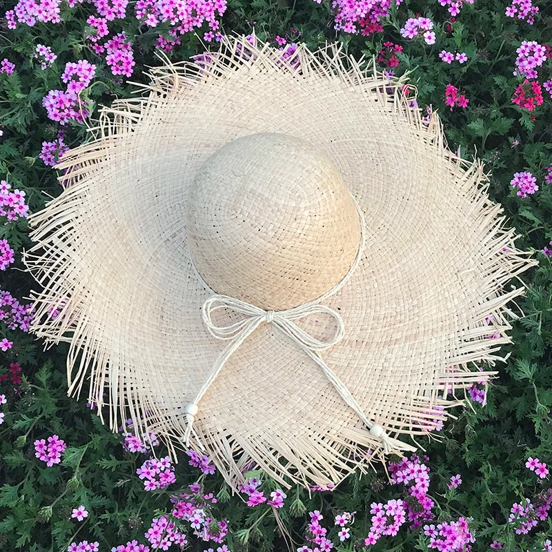 New Natural Raffia Hat Women Summer Hand Woven Straw Hat Gilrs Holiday Sun Hats Wide Brim Sun Hat Floppy Panama Travel Beach Hat