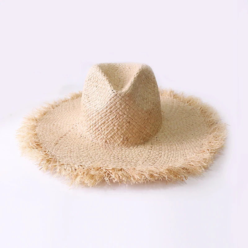New Natural Raffia Hat Women Summer Hand Woven Straw Hat Gilrs Holiday Sun Hats Wide Brim Sun Hat Floppy Panama Travel Beach Hat