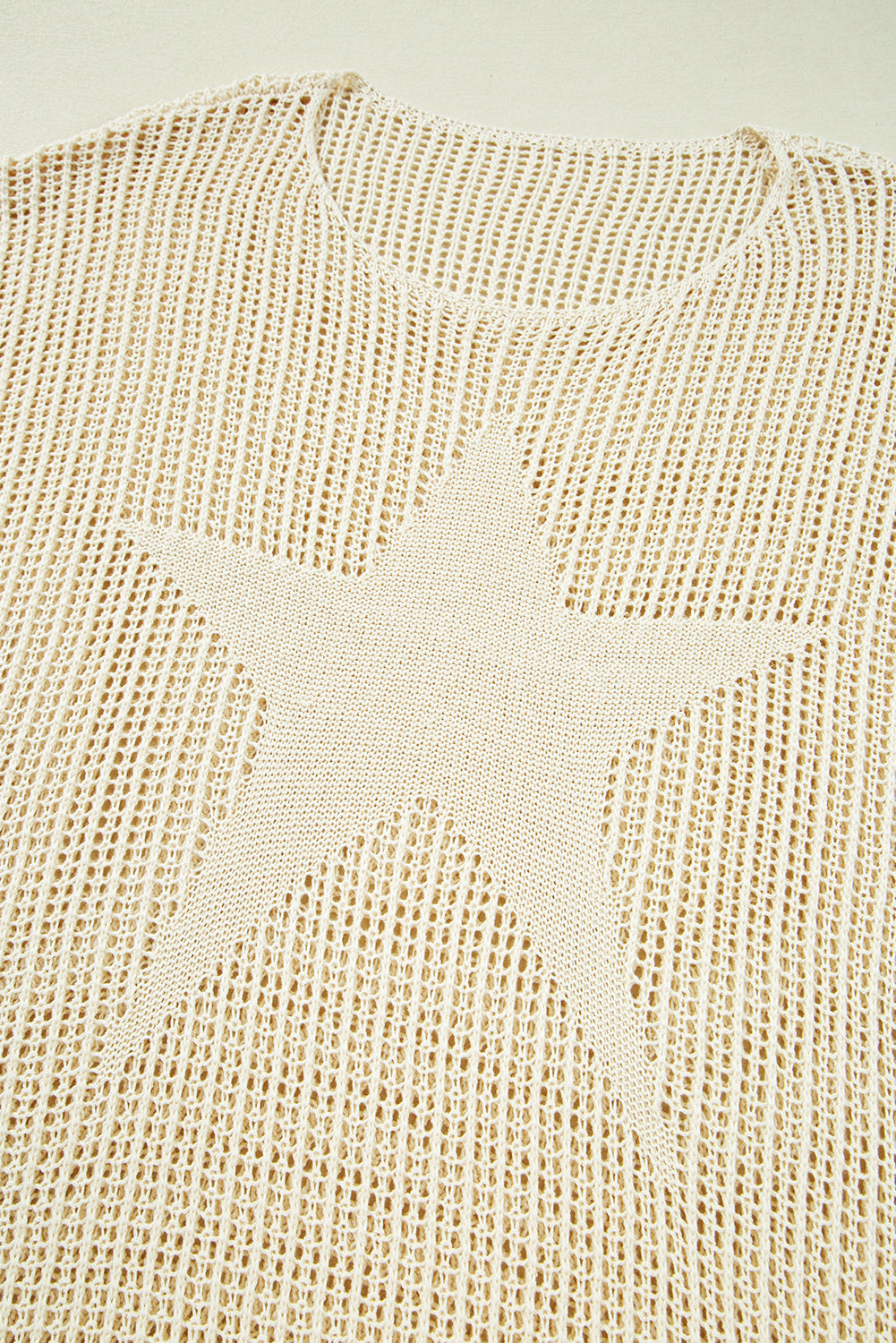 Parchment Hollow Out Knit Star Pattern Plus Size Sweater