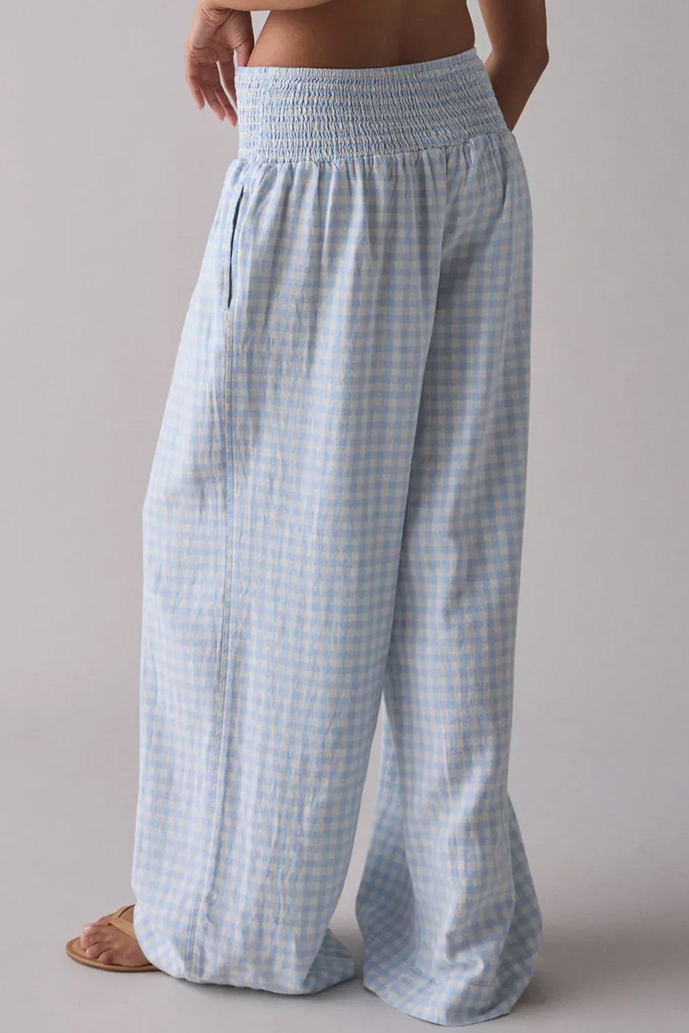 Myosotis Gingham Smocked High Waist Loose Pants