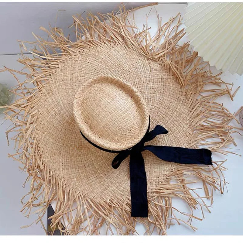 New Natural Raffia Hat Women Summer Hand Woven Straw Hat Gilrs Holiday Sun Hats Wide Brim Sun Hat Floppy Panama Travel Beach Hat