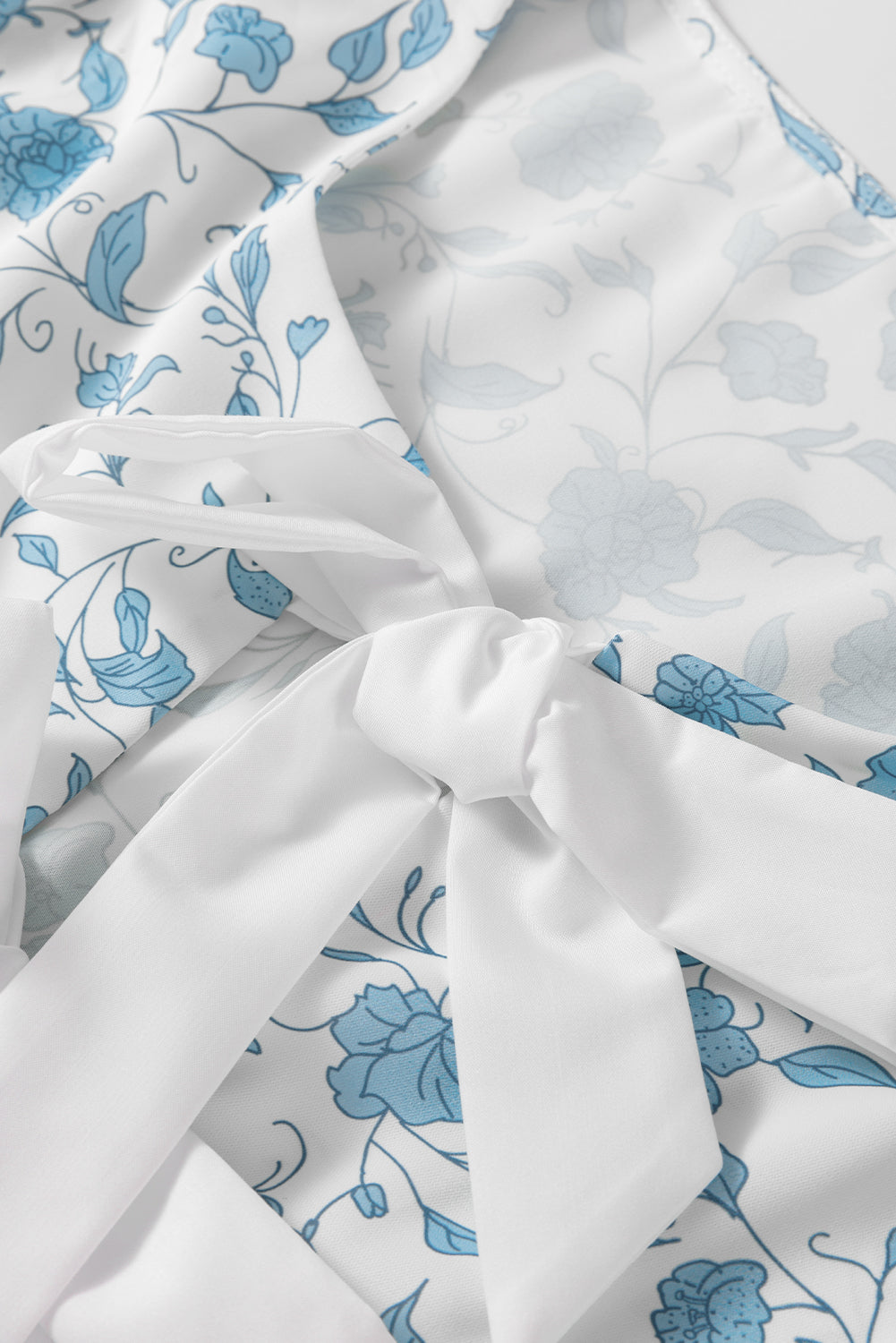 Sky Blue Floral Bow Front Puff Sleeve Mini Dress