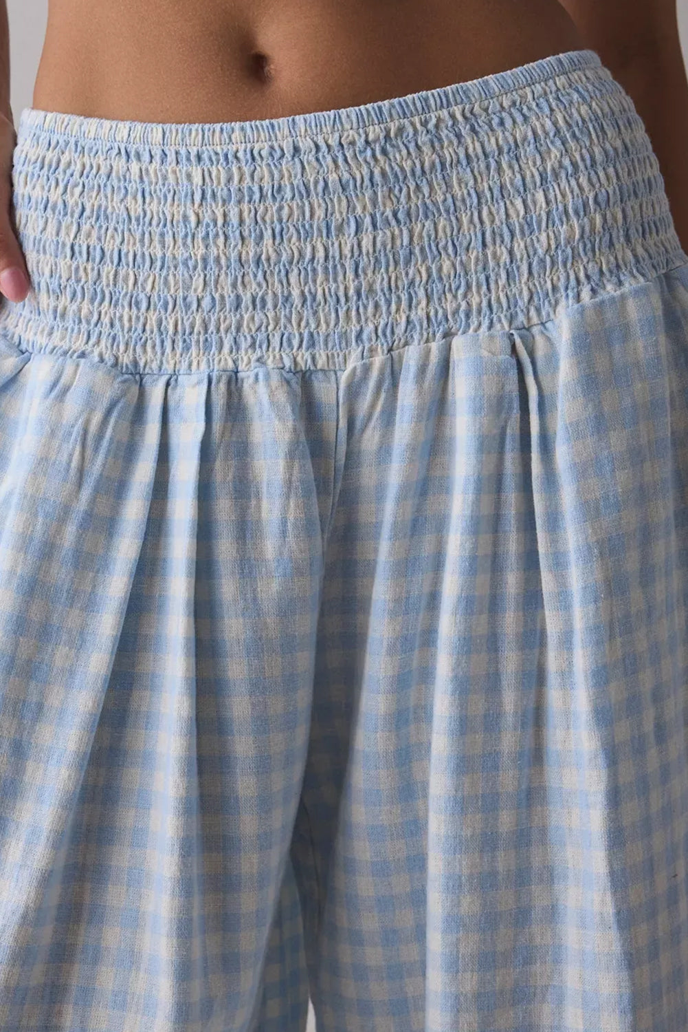 Myosotis Gingham Smocked High Waist Loose Pants